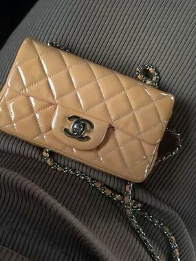 Chanel Quilted Patent Leather Shoulder Bag in Orange